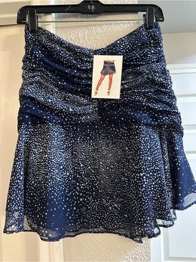 Navy Star Spangled Ruched Mini Skirt. Just in time for July 4th celebrations!